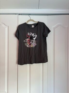 Marvel Black Short Sleeve Tee with Floral & Character Graphic